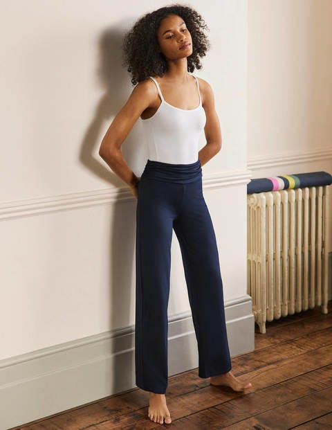 Boden Navy Wide Leg Jersey Trousers
