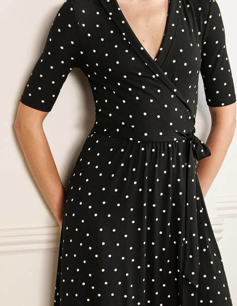 Lavinia Jersey Wrap Dress - Black, Polka Dot