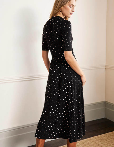 Lavinia Jersey Wrap Dress - Black, Polka Dot Lavinia Jersey Wrap Dress - Black, Polka Dot