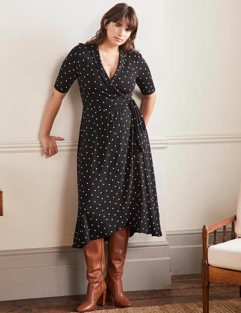 Lavinia Jersey Wrap Dress - Black, Polka Dot Lavinia Jersey Wrap Dress - Black, Polka Dot