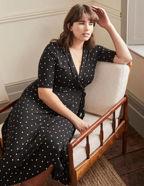Lavinia Jersey Wrap Dress - Black, Polka Dot Lavinia Jersey Wrap Dress - Black, Polka Dot