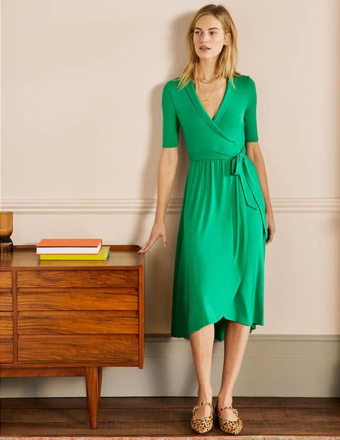 Lavinia Jersey Wrap Dress - Rich Emerald