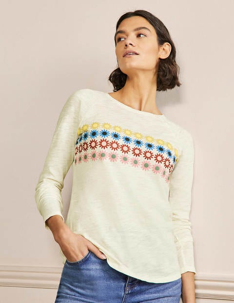 Lorna Baseball Jersey T-Shirt - Ivory, Floral Chest Stripe Lorna Baseball Jersey T-Shirt - Ivory, Floral Chest Stripe
