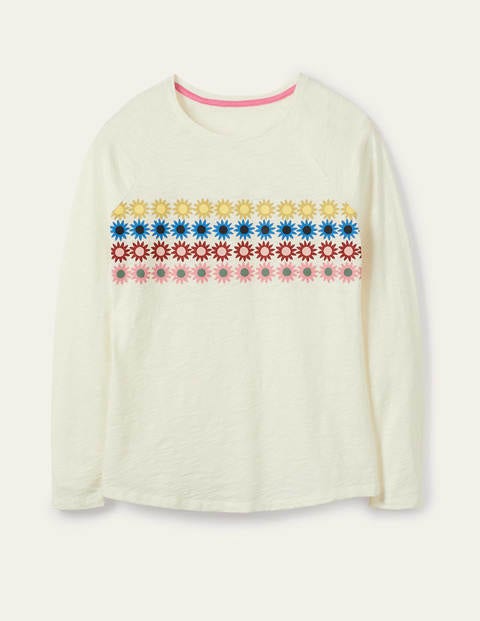Lorna Baseball Jersey T-Shirt - Ivory, Floral Chest Stripe Lorna Baseball Jersey T-Shirt - Ivory, Floral Chest Stripe