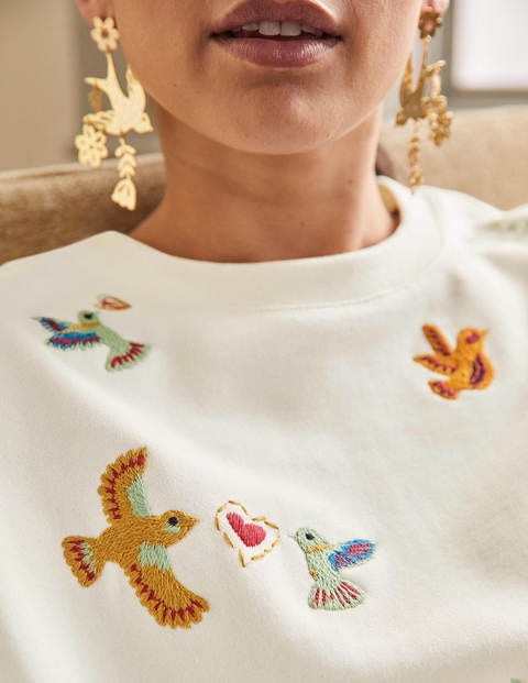 Interest Sweatshirt - Ivory, Multi Embroidery