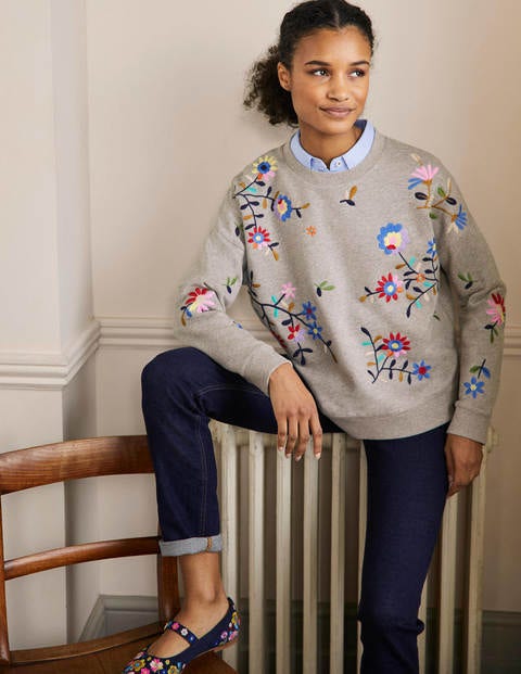 Interest Sweatshirt - Grey Marl, Multi Embroidery