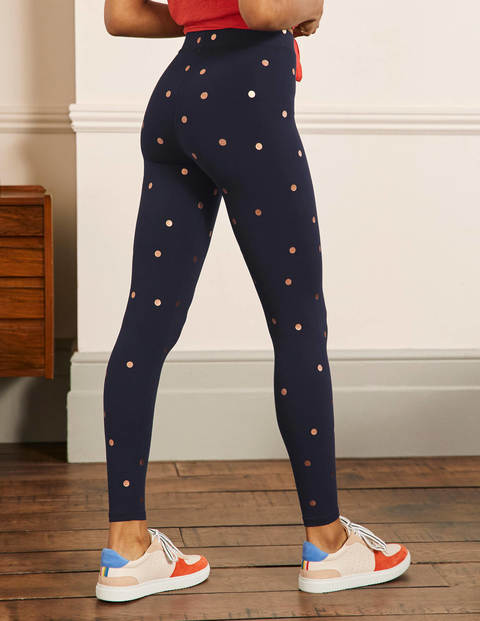 High Rise Navy Polka Dot Jersey Leggings - Navy and Gold, Polka Dot High Rise Navy Polka Dot Jersey Leggings - Navy and Gold, Polka Dot