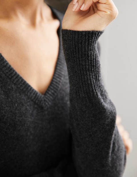 Cashmere V-neck Relax Sweater - Charcoal Melange