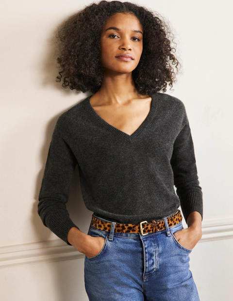 Cashmere V-neck Relax Sweater - Charcoal Melange Cashmere V-neck Relax Sweater - Charcoal Melange