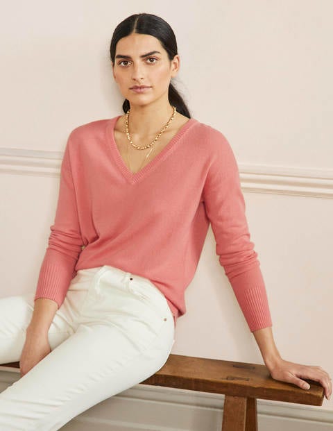 Cashmere V-neck Relaxed Jumper - Chalky Coral