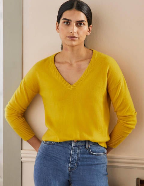 Lässiger Kaschmirpullover mit V-Ausschnitt - Zitronengelb Lässiger Kaschmirpullover mit V-Ausschnitt - Zitronengelb