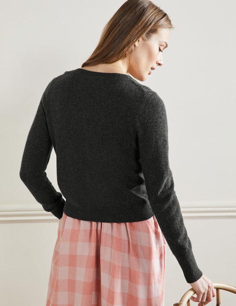Cashmere Cropped Cardigan - Charcoal Melange Cashmere Cropped Cardigan - Charcoal Melange