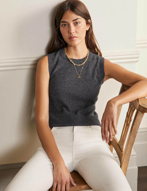 Cashmere Knitted Tank Top - Charcoal Melange