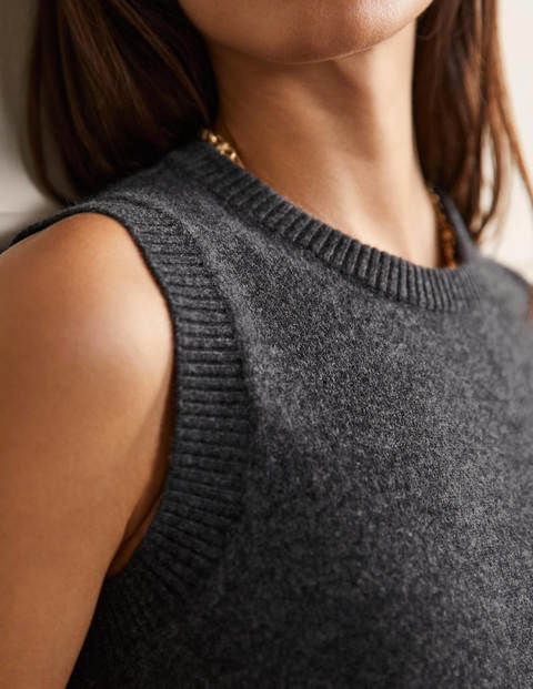 Cashmere Knitted Tank Top - Charcoal Melange