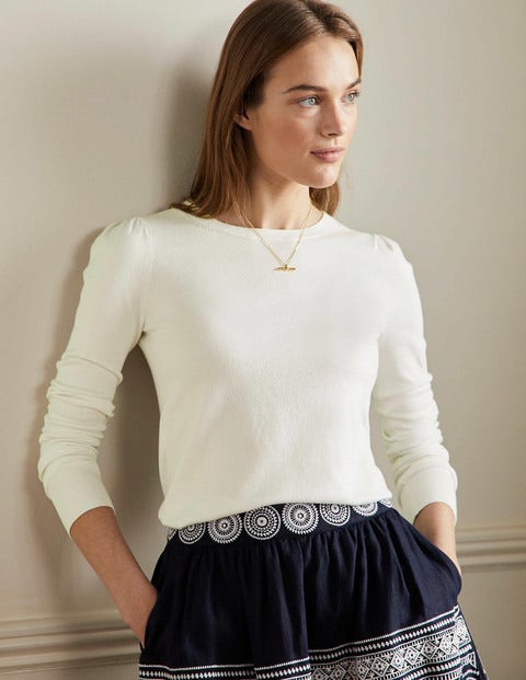 Baumwollpullover mit Rundhalsausschnitt - Naturweiß Baumwollpullover mit Rundhalsausschnitt - Naturweiß