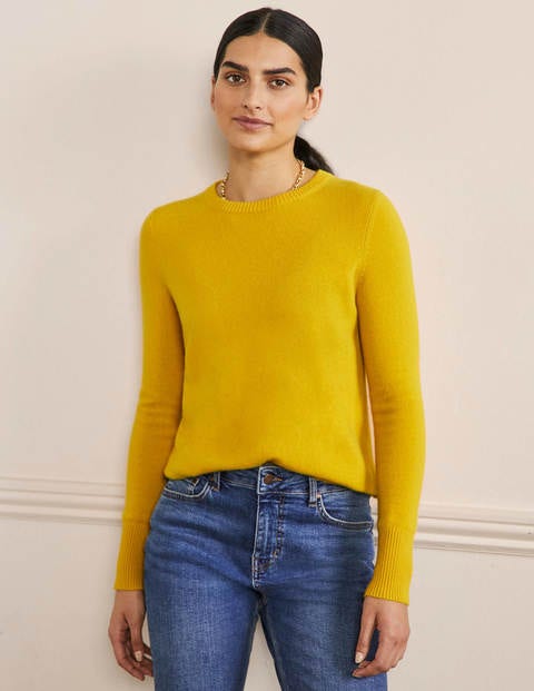 Cashmere Crew Neck Sweater - Citrine Yellow Cashmere Crew Neck Sweater - Citrine Yellow