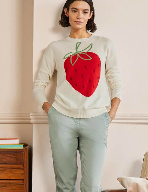 Margot Cashmere Sweater - Ivory, Strawberry