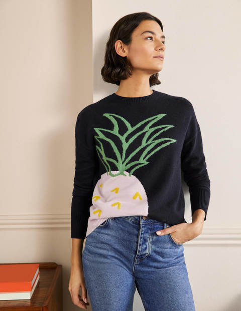 Margot Cashmere Sweater - Navy, Pineapple