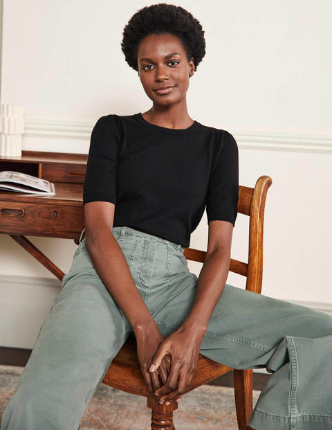 Cotton Crew Knitted Top - Black Cotton Crew Knitted Top - Black
