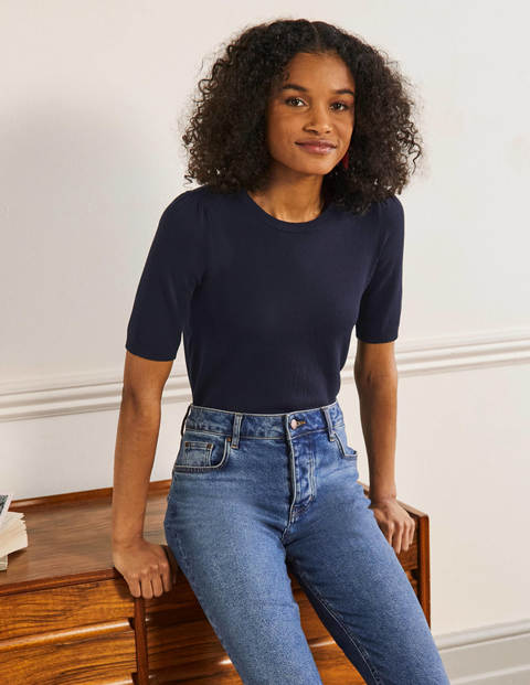 Cotton Crew Knitted Top - Navy