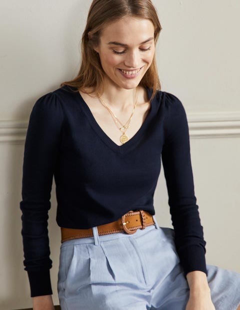 Baumwollpullover mit V-Ausschnitt - Navy Baumwollpullover mit V-Ausschnitt - Navy