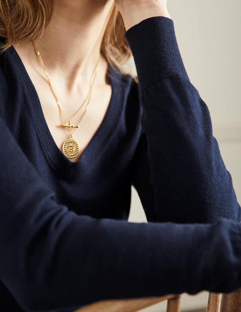 Baumwollpullover mit V-Ausschnitt - Navy Baumwollpullover mit V-Ausschnitt - Navy