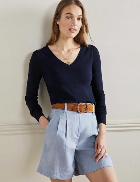 Baumwollpullover mit V-Ausschnitt - Navy Baumwollpullover mit V-Ausschnitt - Navy
