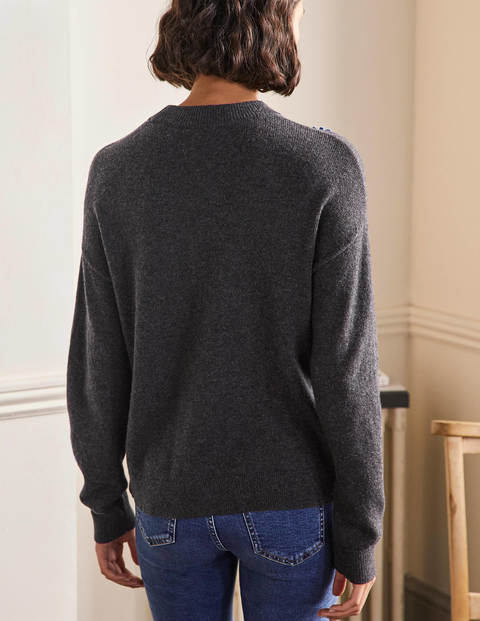 Relaxed Embroidered Jumper - Charcoal Melange, Sunflower Relaxed Embroidered Jumper - Charcoal Melange, Sunflower
