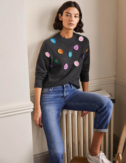 Relaxed Embroidered Jumper - Charcoal Melange, Sunflower Relaxed Embroidered Jumper - Charcoal Melange, Sunflower