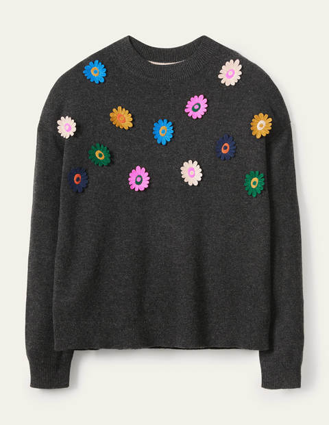 Relaxed Embroidered Jumper - Charcoal Melange, Sunflower Relaxed Embroidered Jumper - Charcoal Melange, Sunflower