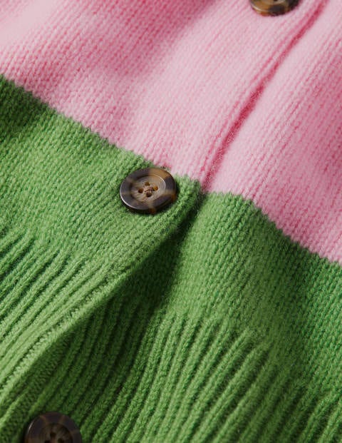 Chunky Cashmere Cardigan - English Ivy, Cameo Pink Stripe Chunky Cashmere Cardigan - English Ivy, Cameo Pink Stripe