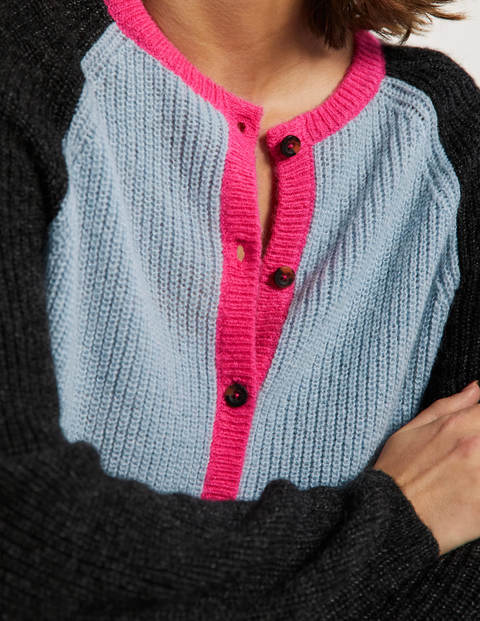 Fluffy Colourblock Cardigan - Dawn Blue, Charcoal Fluffy Colourblock Cardigan - Dawn Blue, Charcoal