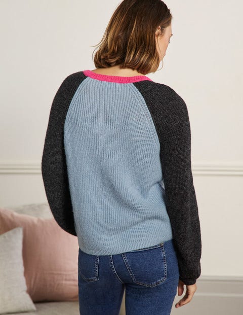 Fluffy Colourblock Cardigan - Dawn Blue, Charcoal Fluffy Colourblock Cardigan - Dawn Blue, Charcoal