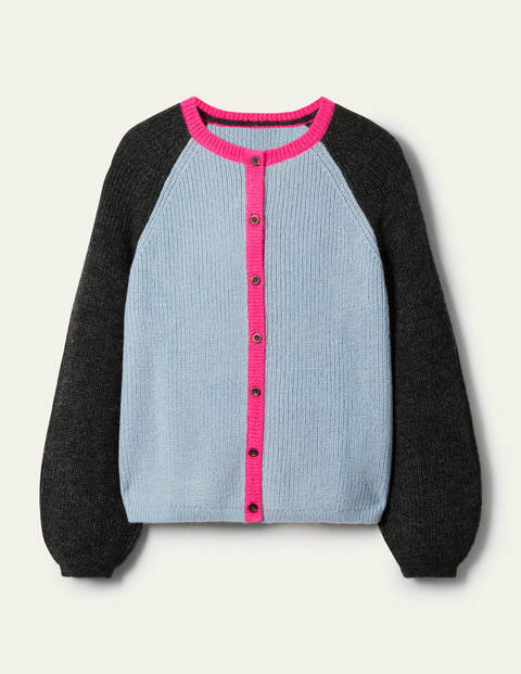 Fluffy Colourblock Cardigan - Dawn Blue, Charcoal Fluffy Colourblock Cardigan - Dawn Blue, Charcoal