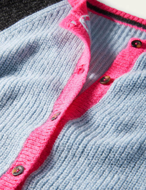 Fluffy Colourblock Cardigan - Dawn Blue, Charcoal Fluffy Colourblock Cardigan - Dawn Blue, Charcoal