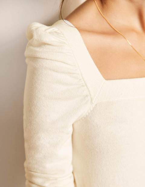 Square Neck Puff Sleeve Jumper - Ivory
