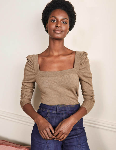 Square Neck Sweater - Dark Mink Melange Square Neck Sweater - Dark Mink Melange