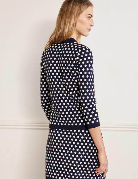 Pull col tunisien Cleo en maille jacquard - Bleu marine, pois ivoire Pull col tunisien Cleo en maille jacquard - Bleu marine, pois ivoire