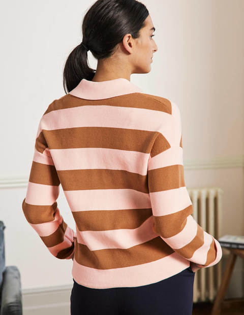 Jewel Button Collared Cardigan - Milkshake, Camel Stripe Jewel Button Collared Cardigan - Milkshake, Camel Stripe