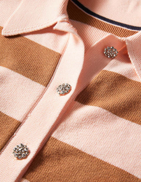 Jewel Button Collared Cardigan - Milkshake, Camel Stripe Jewel Button Collared Cardigan - Milkshake, Camel Stripe