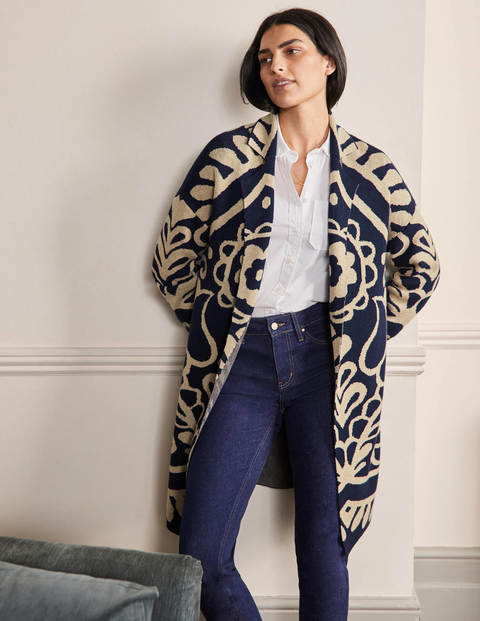 Manteau long en maille façon gilet - Bleu marine, chinchilla chiné Manteau long en maille façon gilet - Bleu marine, chinchilla chiné