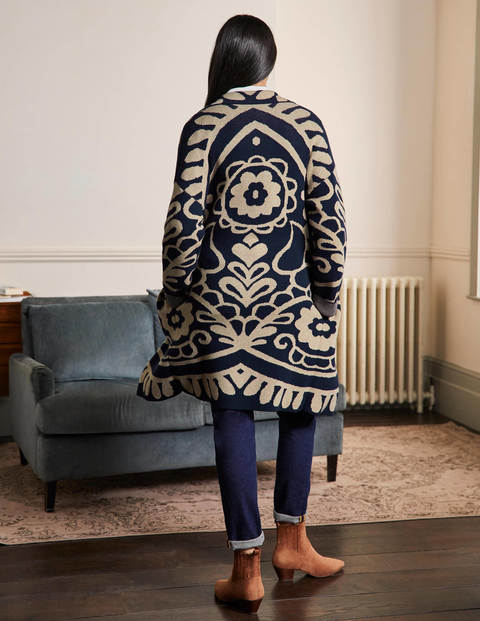 Manteau long en maille façon gilet - Bleu marine, chinchilla chiné Manteau long en maille façon gilet - Bleu marine, chinchilla chiné