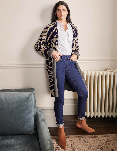 Manteau long en maille façon gilet - Bleu marine, chinchilla chiné Manteau long en maille façon gilet - Bleu marine, chinchilla chiné