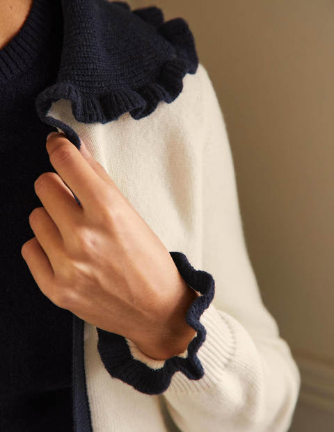 Frill Collared Cardigan - Ivory/Navy Frill Collared Cardigan - Ivory/Navy