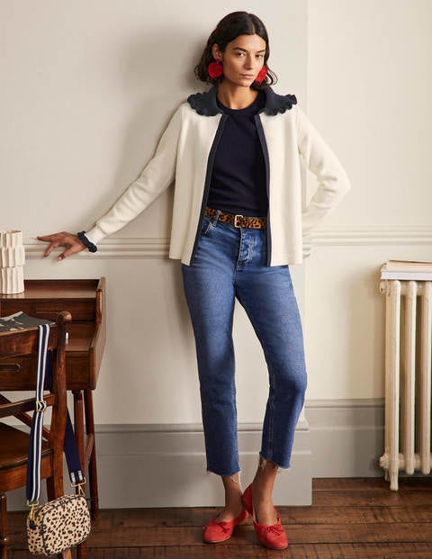Frill Collared Cardigan - Ivory/Navy Frill Collared Cardigan - Ivory/Navy