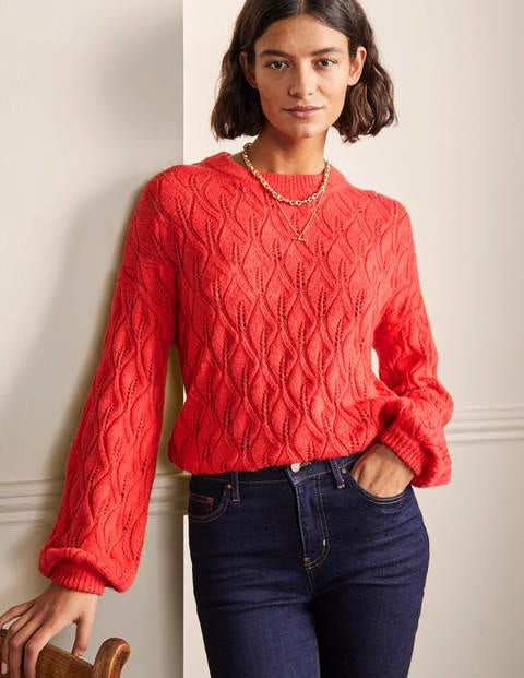 Pointelle Fluffy Jumper - Bright Coral