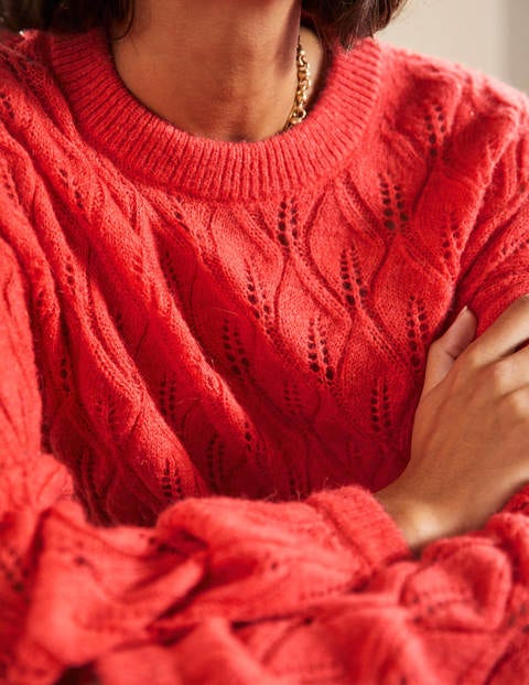 Pointelle Fluffy Jumper - Bright Coral Pointelle Fluffy Jumper - Bright Coral