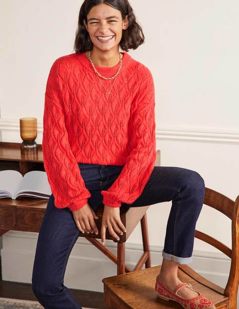 Pointelle Fluffy Jumper - Bright Coral Pointelle Fluffy Jumper - Bright Coral