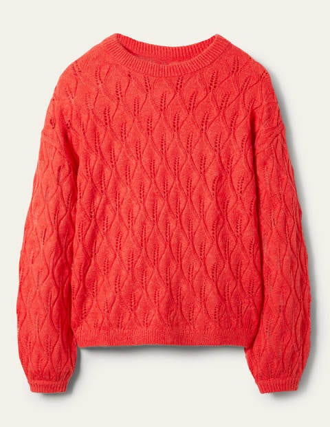 Pointelle Fluffy Jumper - Bright Coral Pointelle Fluffy Jumper - Bright Coral