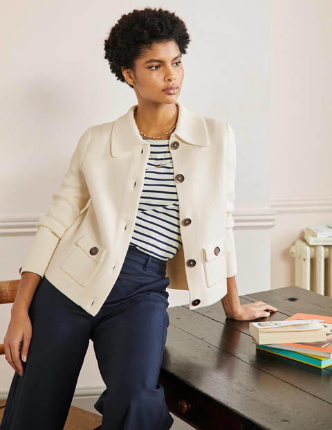 Cropped Collared Cardigan - Ivory